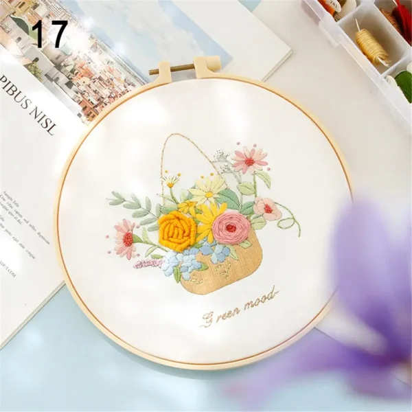 Flower Embroidery Starter Kit DIY Cross Stitch Set for Beginner Plant Printed Sewing Art Craft Painting Home Decor Needle Art - Image 20