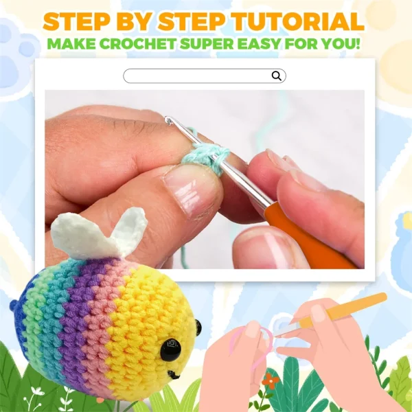 Cute DIY Crochet Animal Kit Withhand Knitting Yarn Needles Plush Doll Easy For Starter Includes Yarn Hook Accessories Tool Set