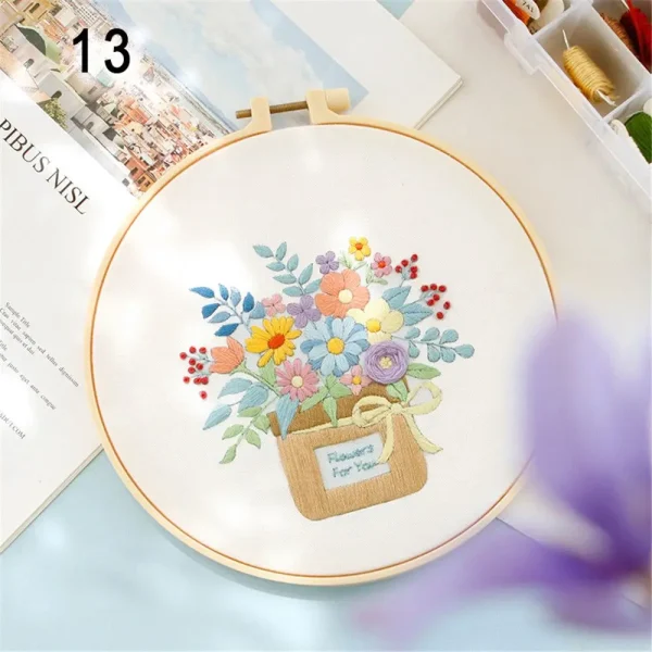 Flower Embroidery Starter Kit DIY Cross Stitch Set for Beginner Plant Printed Sewing Art Craft Painting Home Decor Needle Art - Image 16