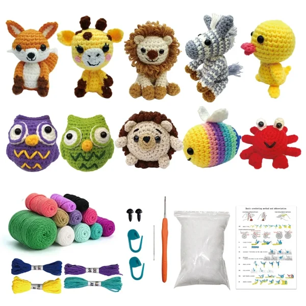 Cute DIY Crochet Animal Kit Withhand Knitting Yarn Needles Plush Doll Easy For Starter Includes Yarn Hook Accessories Tool Set - Image 5