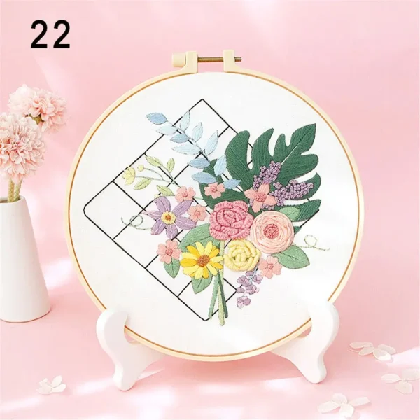 Flower Embroidery Starter Kit DIY Cross Stitch Set for Beginner Plant Printed Sewing Art Craft Painting Home Decor Needle Art - Image 3