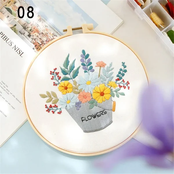 Flower Embroidery Starter Kit DIY Cross Stitch Set for Beginner Plant Printed Sewing Art Craft Painting Home Decor Needle Art - Image 21