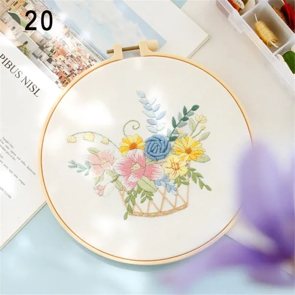 Flower Embroidery Starter Kit DIY Cross Stitch Set for Beginner Plant Printed Sewing Art Craft Painting Home Decor Needle Art - Image 25