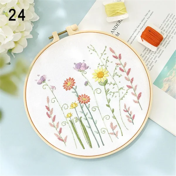 Flower Embroidery Starter Kit DIY Cross Stitch Set for Beginner Plant Printed Sewing Art Craft Painting Home Decor Needle Art