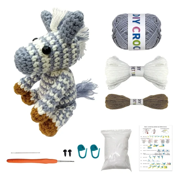 Cute DIY Crochet Animal Kit Withhand Knitting Yarn Needles Plush Doll Easy For Starter Includes Yarn Hook Accessories Tool Set - Image 7