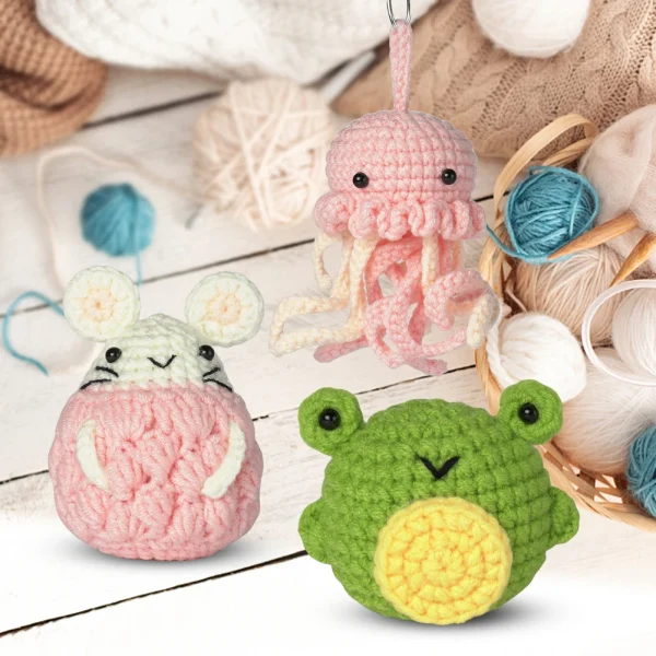 3 Pcs Crochet Animal Kit Cute Jellyfish Hamster Frog DIY Crochet Kit Complete Crochet Set for Beginners - Image 4