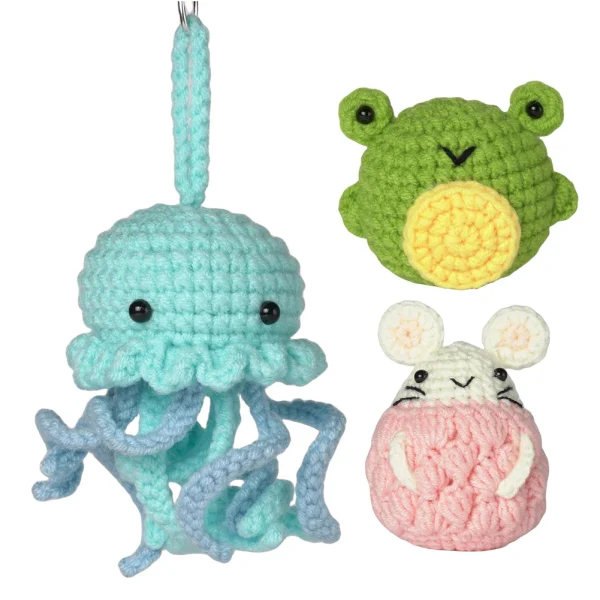 3 Pcs Crochet Animal Kit Cute Jellyfish Hamster Frog DIY Crochet Kit Complete Crochet Set for Beginners - Image 3