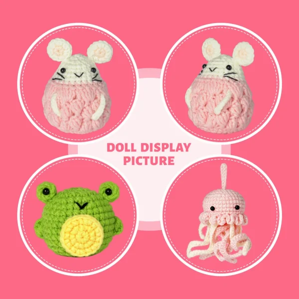 3 Pcs Crochet Animal Kit Cute Jellyfish Hamster Frog DIY Crochet Kit Complete Crochet Set for Beginners - Image 5