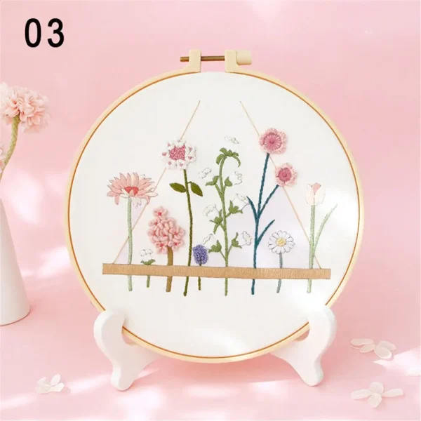 Flower Embroidery Starter Kit DIY Cross Stitch Set for Beginner Plant Printed Sewing Art Craft Painting Home Decor Needle Art - Image 23