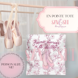 Ballet Tote Bag, Pink Cherry Blossom Hand Drawn Pointe Shoes, Personalized Name, Dance Bag, Ballet Gift, Dance Studio Tote, Ballerina Bag