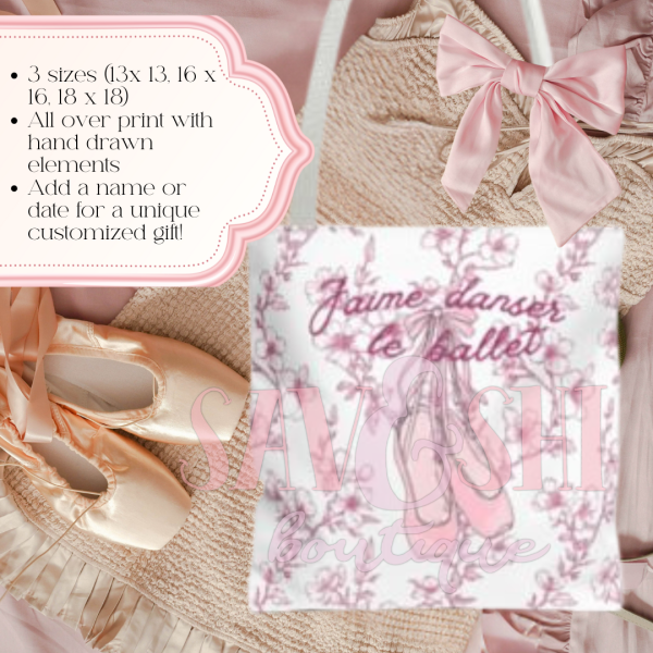 Ballet Tote Bag, Pink Cherry Blossom Hand Drawn Pointe Shoes, Personalized Name, Dance Bag, Ballet Gift, Dance Studio Tote, Ballerina Bag - Image 2