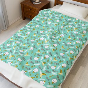 Velveteen Plush Blanket with Sleeping Cartoon Goose and Zzzs, Moon, Stars, Feathers Design - Honk Shoo Series - Cozy Gift for Teens -