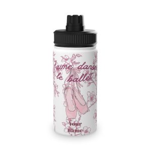 Water Bottle, Ballet Cherry Blossom Design - Personalizeable, Sports Lid, Gift for Dancers, Dance Studio Decor, Pink Point Shoes