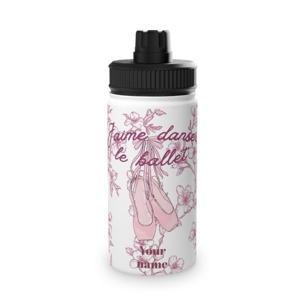 Water Bottle, Ballet Cherry Blossom Design - Personalizeable, Sports Lid, Gift for Dancers, Dance Studio Decor, Pink Point Shoes