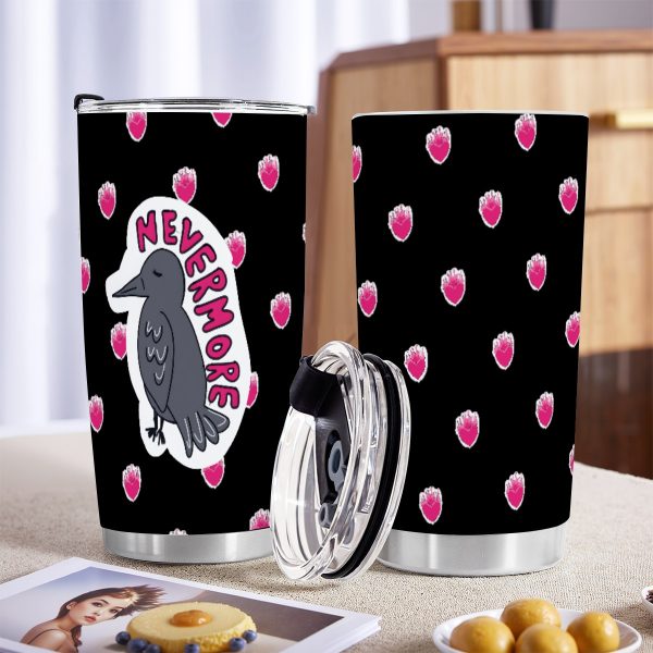 Tumbler 20oz with Sliding Lid   Nevermore Raven Heart Design for Halloween, Goth Girls, Teachers - Image 3