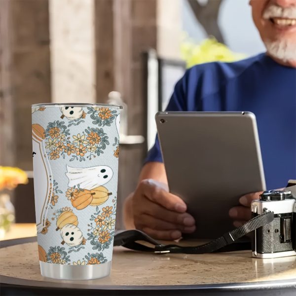 Vintage Floral Pumpkin Ghost 20 oz Tumbler  Mint Green Taylor Swift inspired - Image 2